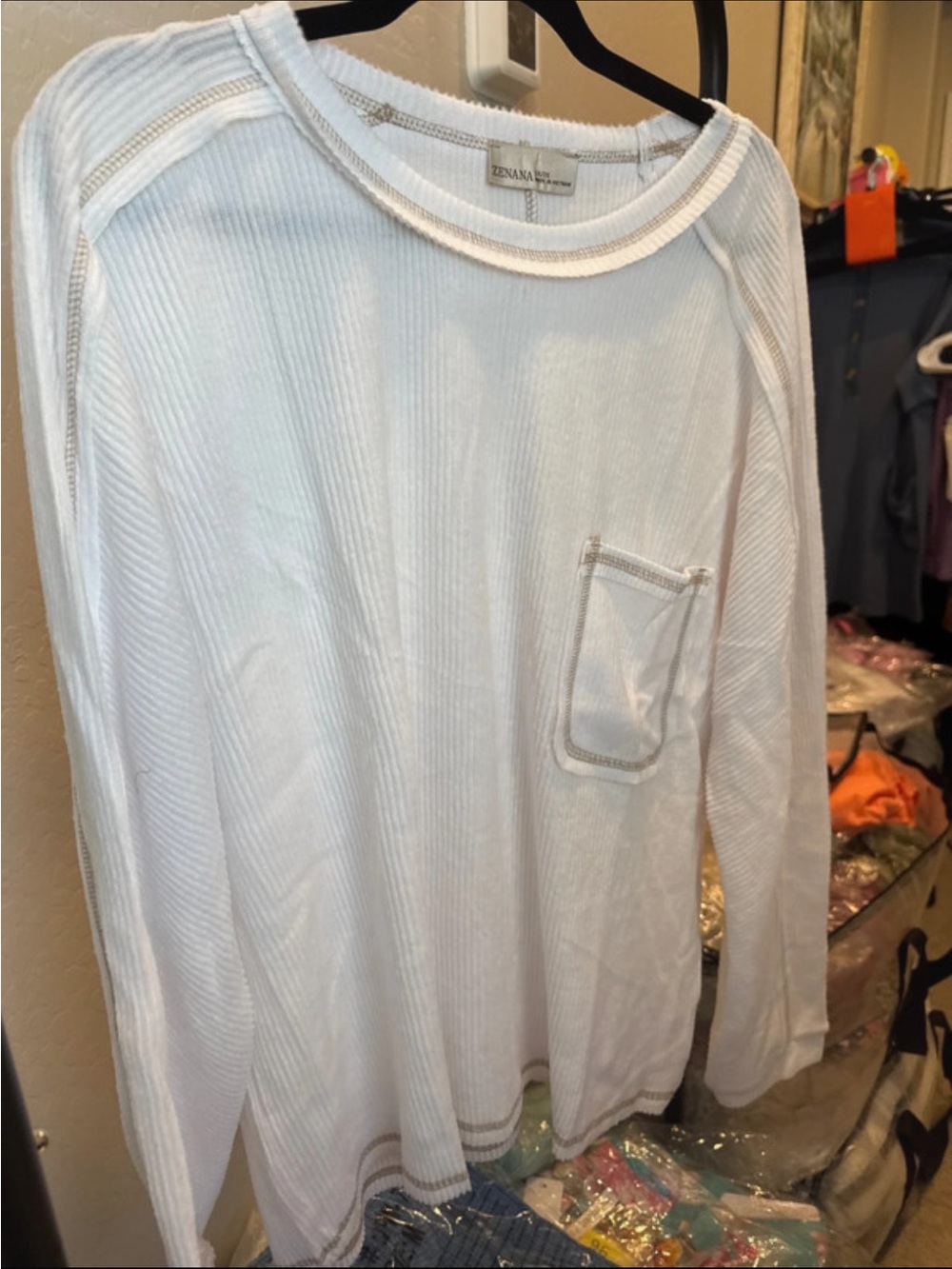 Zenana Outfitters White Ribbed Long-Sleeve Sweater 1X/2x